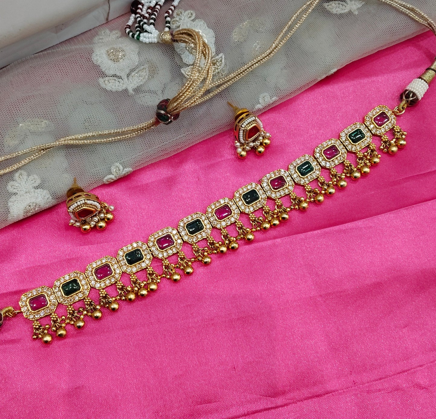 Gold Ruby Green Polki Choker Jewellery Payal Set