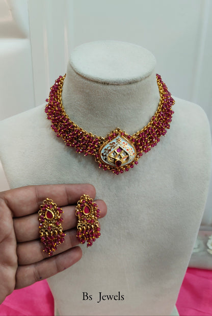 Gold Ruby Polki Necklace Jewellery Polki Set