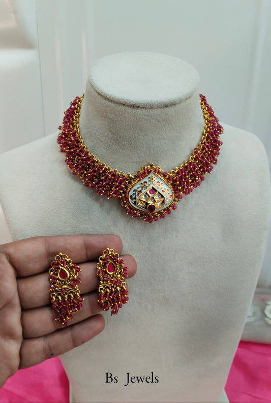 Gold Ruby Polki Necklace Jewellery Polki Set
