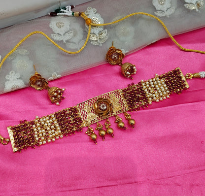 Gold Ruby Polki Jhumki Choker Jewellery Polki Set