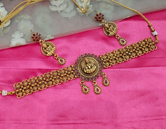 Gold Ruby Polki Choker Temple Jewellery Polki Set