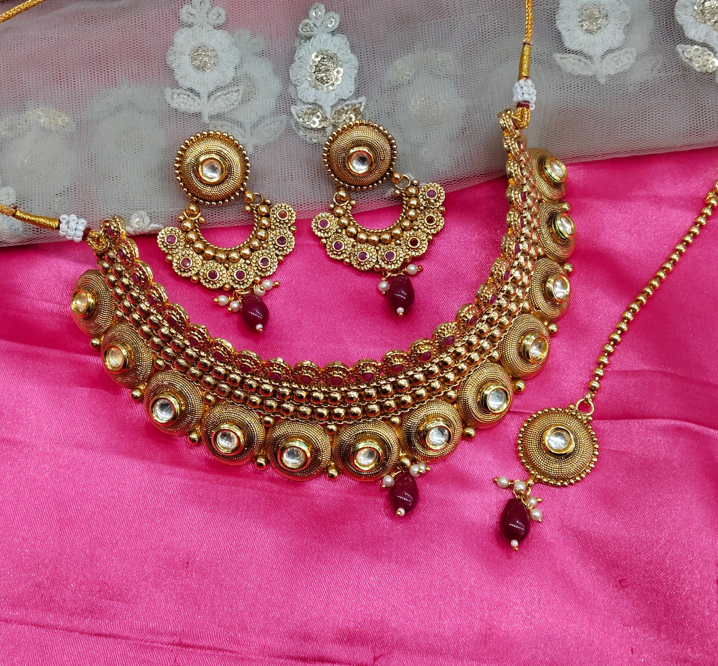 Gold Ruby Polki  Choker Jewellery Beams Set