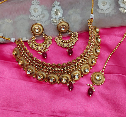 Gold Ruby Polki  Choker Jewellery Beams Set