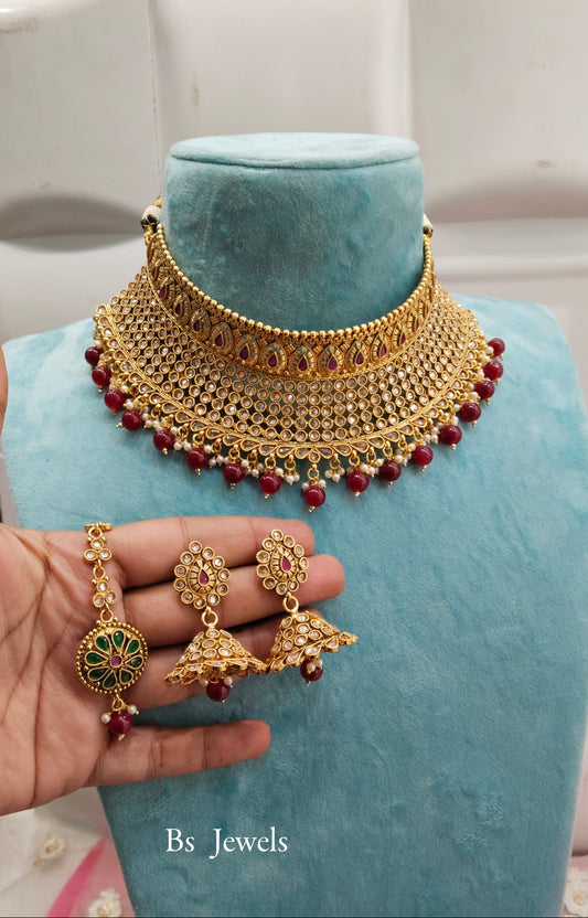 Gold Ruby Polki Jhumka Choker Jewellery Siddhi Set