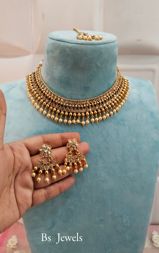 Gold Polki Choker Jewellery Siddhi Set