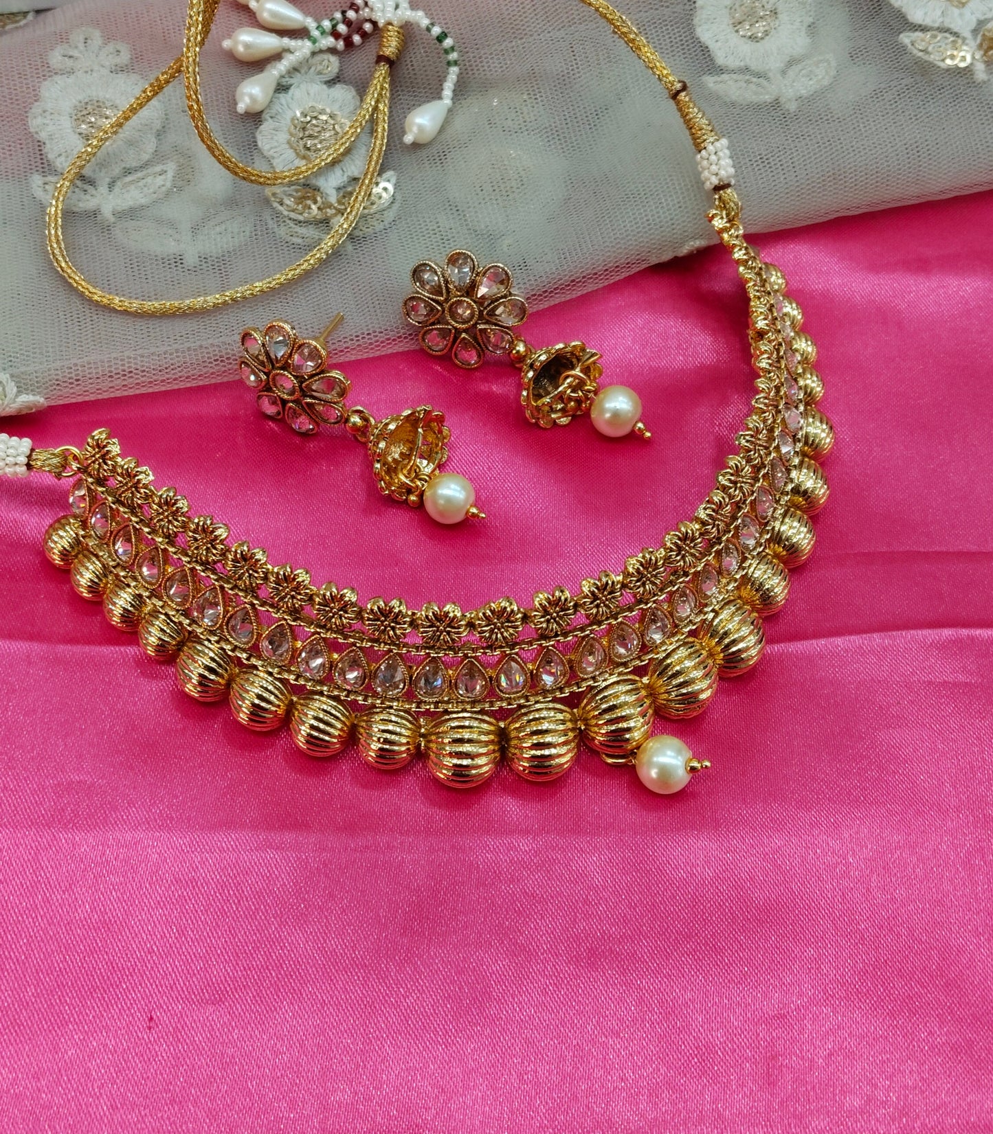 Gold Polki Jhumki Choker Jewellery Siddhi Set
