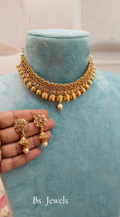 Gold Polki Jhumki Choker Jewellery Siddhi Set