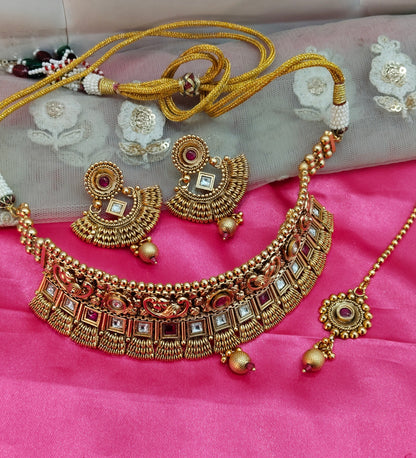 Gold Ruby Polki  Choker Jewellery Beams Set