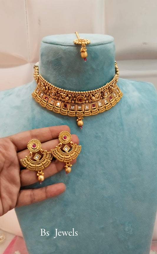 Gold Ruby Polki  Choker Jewellery Beams Set