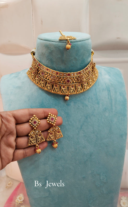 Gold Ruby Polki  Choker Jewellery Beams Set