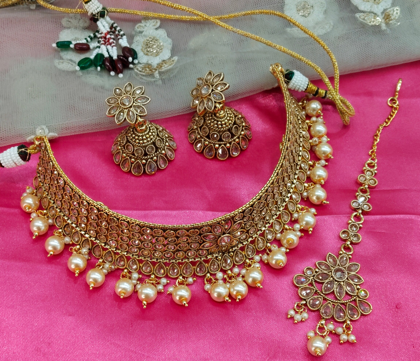 Gold  Polki Jhumka Choker Jewellery Beams Set