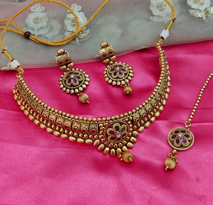 Gold Ruby Polki  Choker Jewellery Beams Set