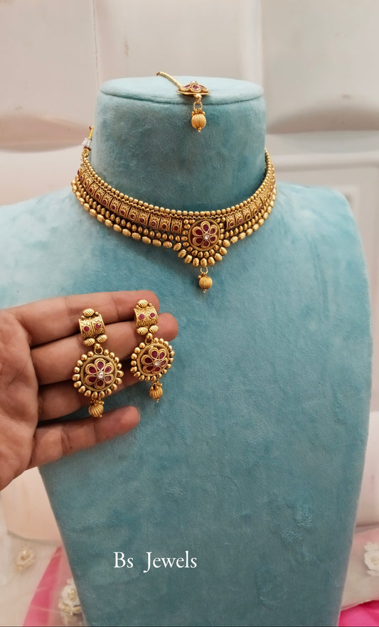 Gold Ruby Polki  Choker Jewellery Beams Set