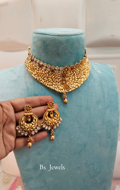 Gold Ruby Polki  Choker Jewellery Right Set