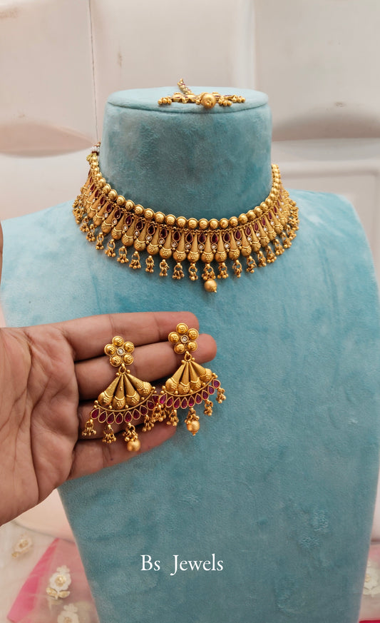 Gold Ruby Polki  Choker Jewellery Right Set