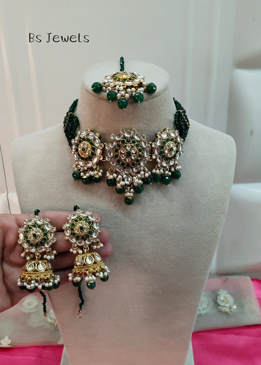 Green Jhumka Kundan Choker Jewellery Most Set