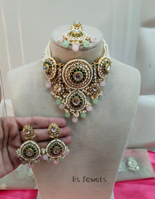Mint Pink Kundan Choker Jewellery Nili Set