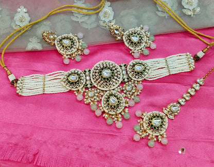 Mint Pink Kundan Choker Jewellery Nili Set