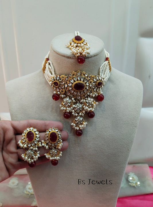 Maroon Kundan Choker Jewellery Heena Set
