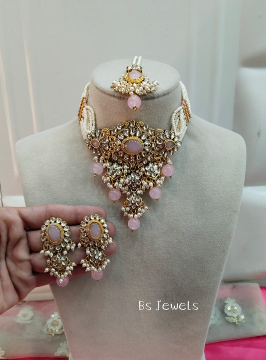 Pink Kundan Choker Jewellery Heena Set