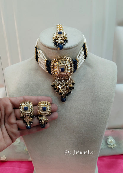 Blue Kundan Choker Jewellery Priya Set