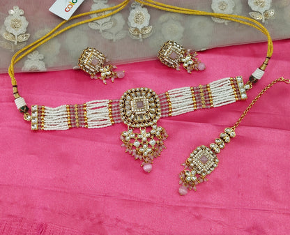 Pink Kundan Choker Jewellery Priya Set