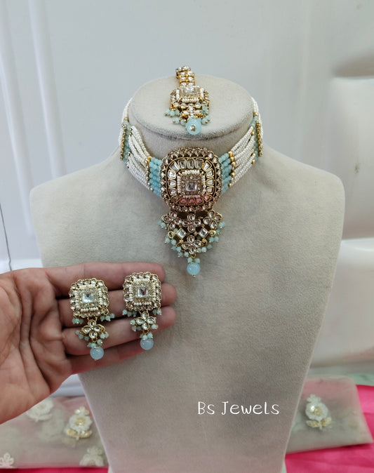 Sea Green Kundan Choker Jewellery Priya Set