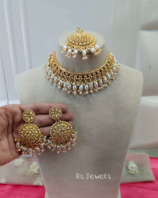 Gold White Necklace Jewellery Diljit Set