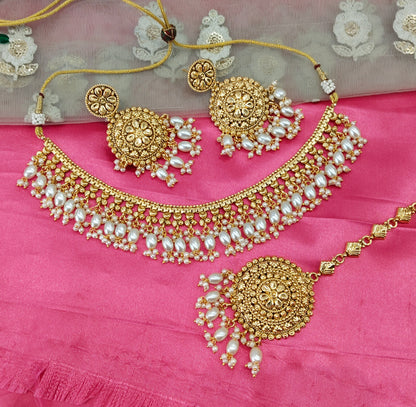 Gold White Necklace Jewellery Diljit Set