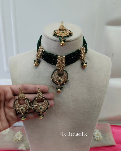 Green Champagne Stone Choker Jewellery Narayan Set