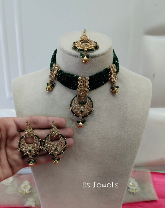 Green Champagne Stone Choker Jewellery Narayan Set