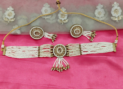 Antique white Champagne Stone Choker Jewellery Narayan Set