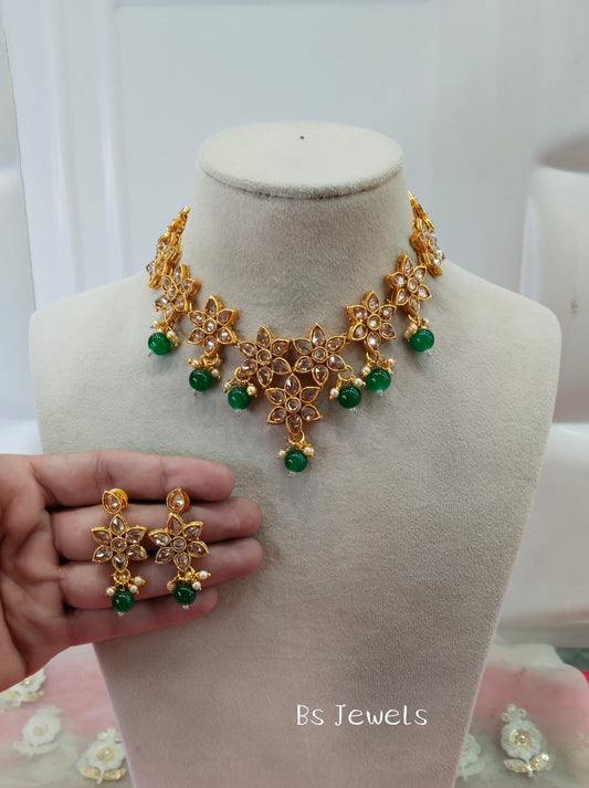 Green Champagne Stone Necklace Jewellery Narayan Set