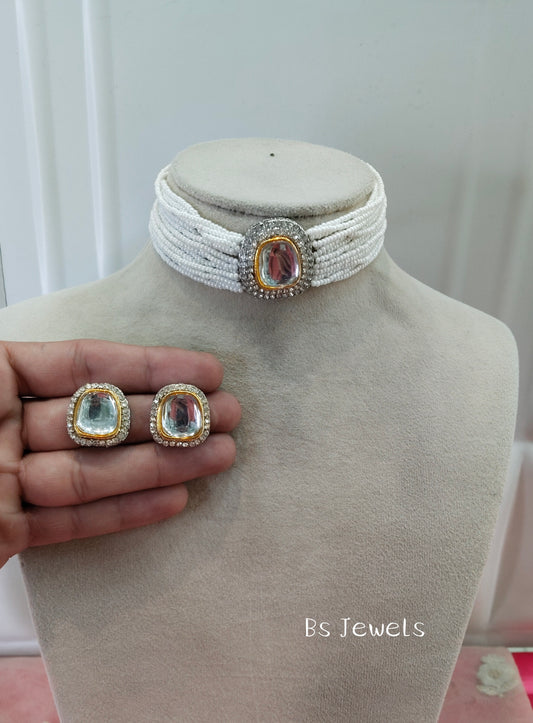 White Kundan Choker Jewellery Beauty Set