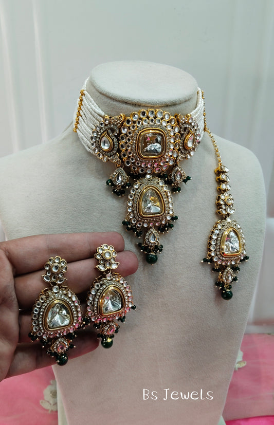 Green Kundan Choker Jewellery Meet Set