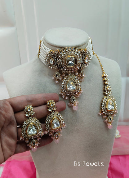 Pink Kundan Choker Jewellery Meet Set