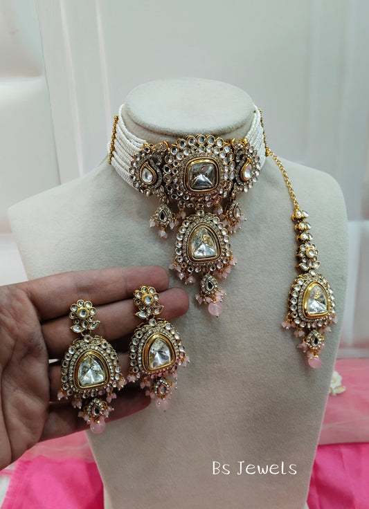 Pink Kundan Choker Jewellery Meet Set