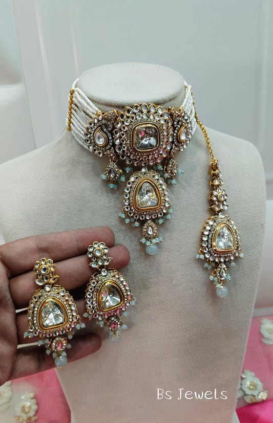 Sea Green Kundan Choker Jewellery Meet Set