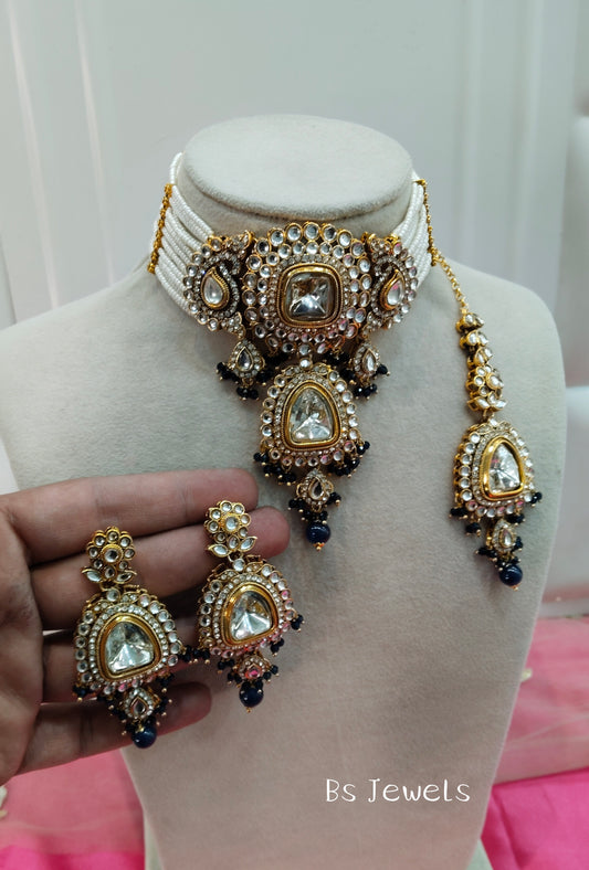 Blue Kundan Choker Jewellery Meet Set