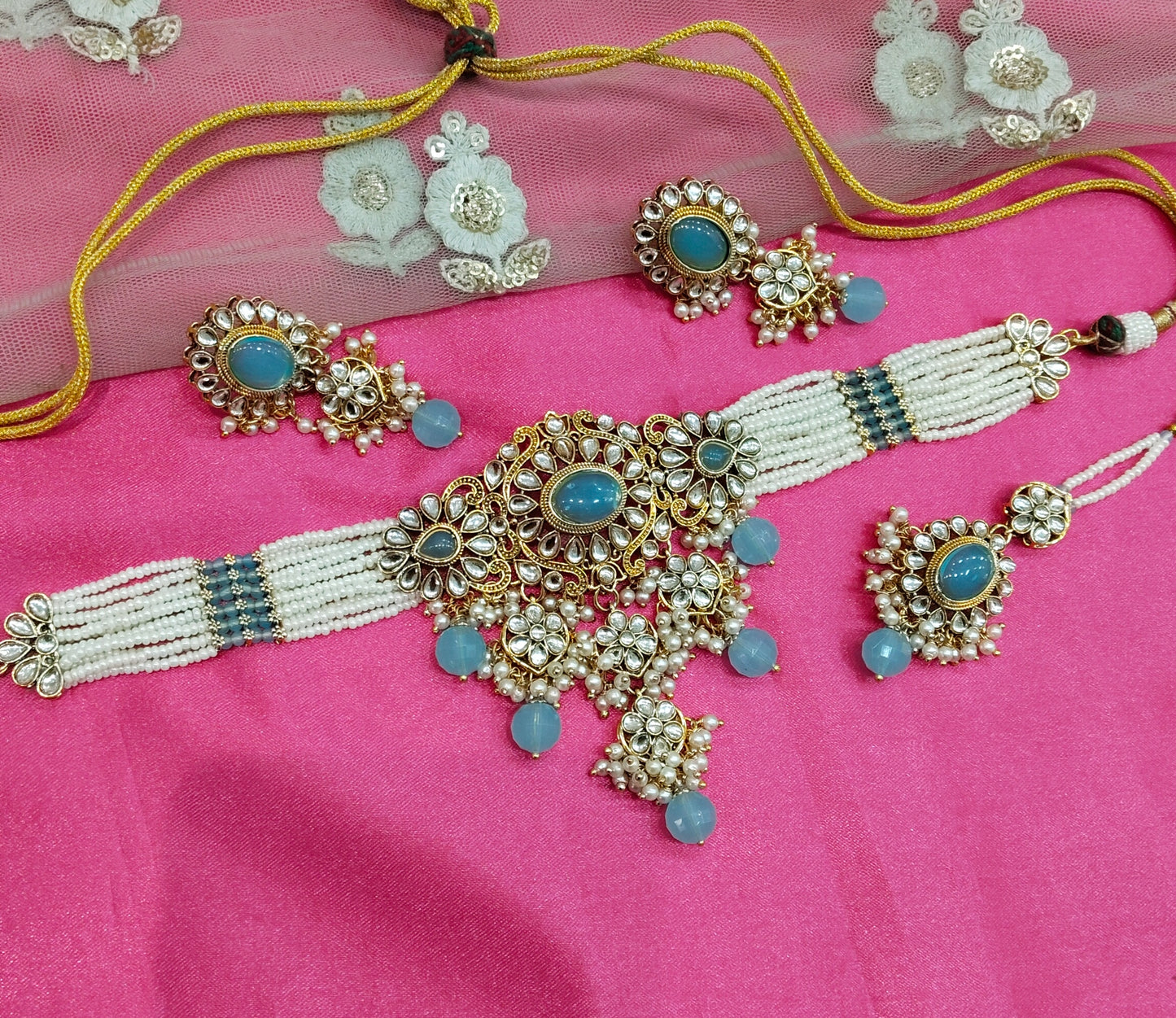 Sky Blue Kundan Choker Jewellery Heena Set