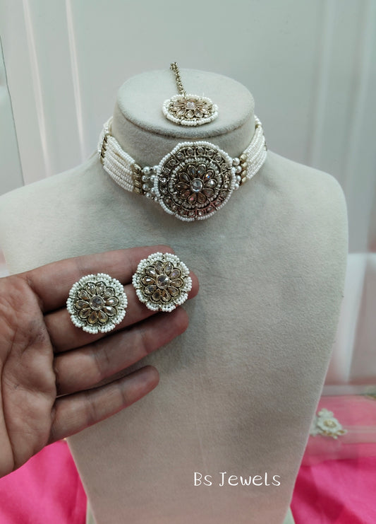 Antique Gold Champagne Stone Choker Jewellery Alen Set