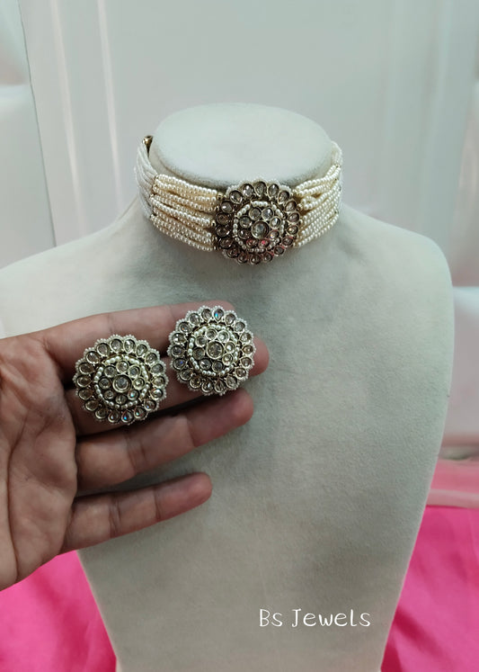 Antique Gold Champagne Stone Choker Jewellery Alen Set