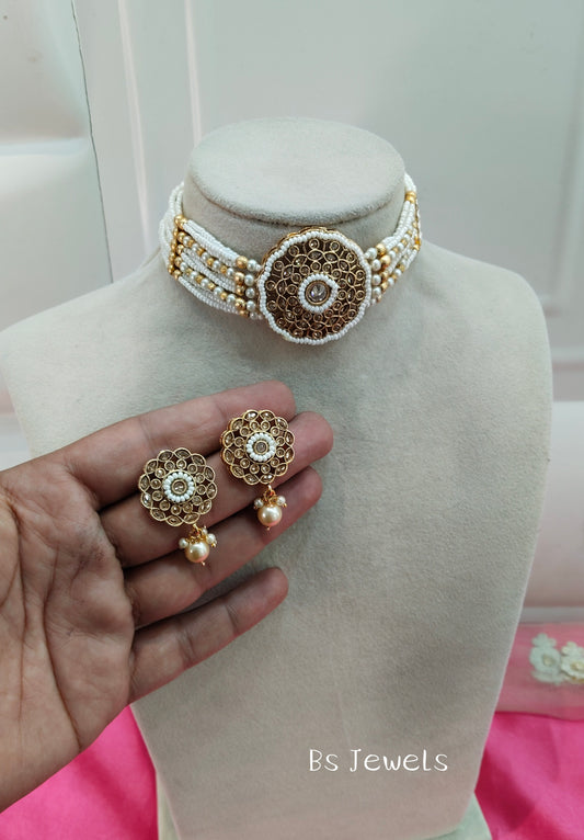 Gold Polki Choker Jewellery Surrey Set