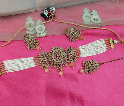 Peach Champagne Stone Choker Jewellery Narayan Set