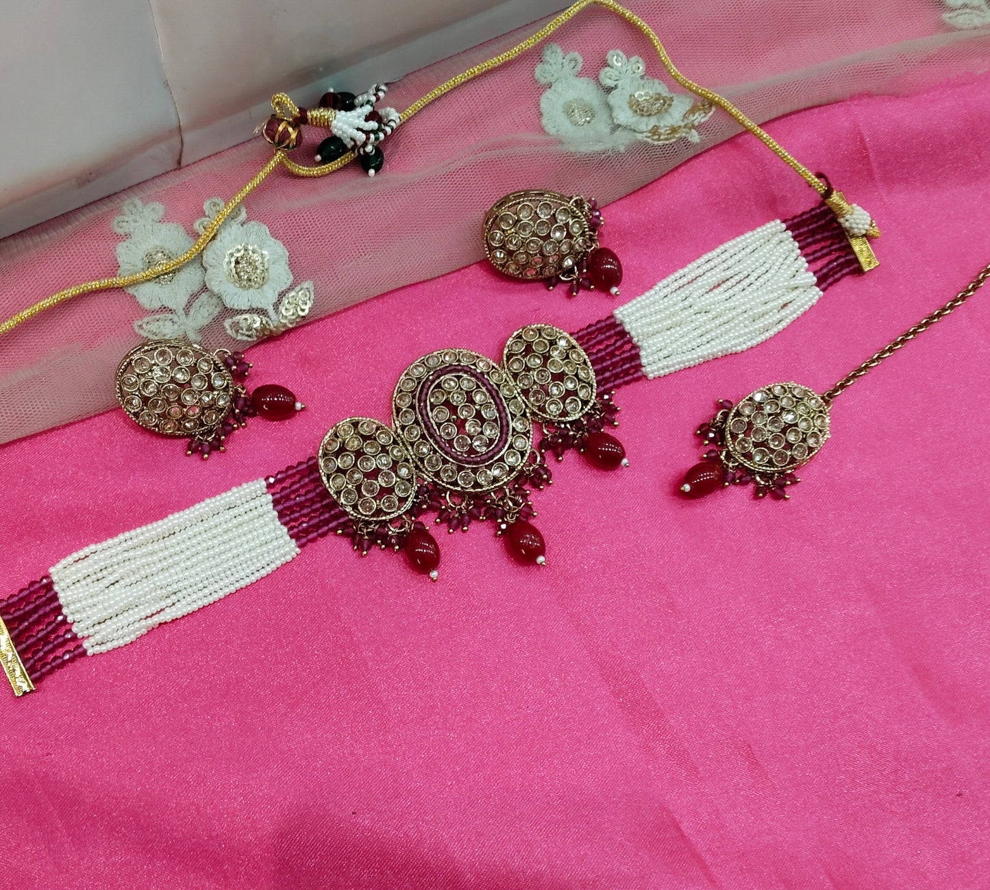 Ruby Champagne Stone Choker Jewellery Narayan Set