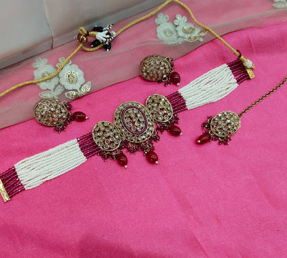 Ruby Champagne Stone Choker Jewellery Narayan Set