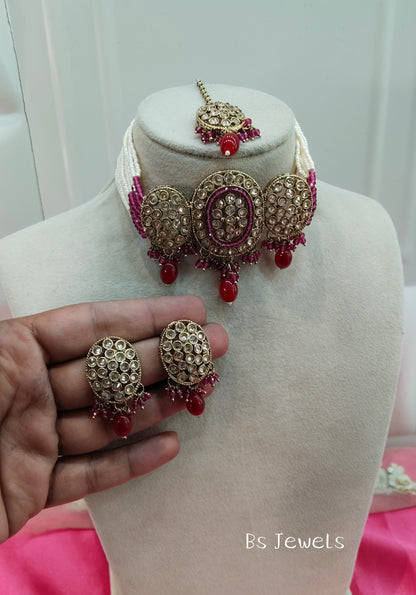 Ruby Champagne Stone Choker Jewellery Narayan Set