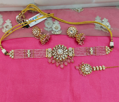 Gajjari Champgne Choker Jewellery Jhumka Setin Set
