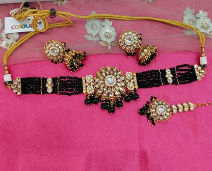 Green Champgne Choker Jewellery Jhumka Setin Set