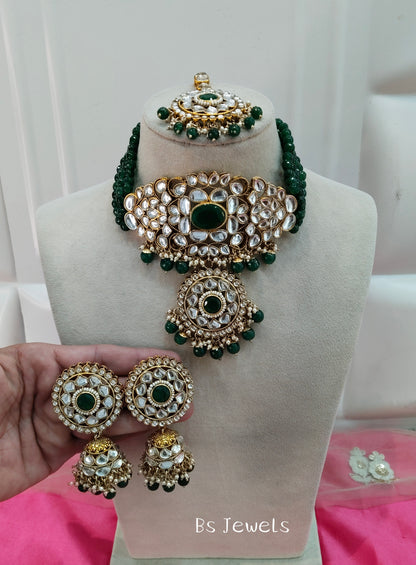Green Kundan Choker Jewellery Jhumka Many Set